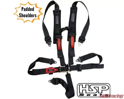 HSP Seats 5 Point Racing Harness 3 In Wide Latch Link Wrap or Bolt Mounting Padded Shoulders Black - SB33LLSFIB-JJHX